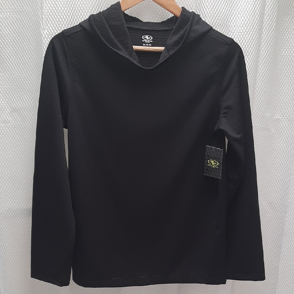 Boy's Athletic Works Moisture Wicking Black Long Sleeve Pullover Hoodie,sz 14-16